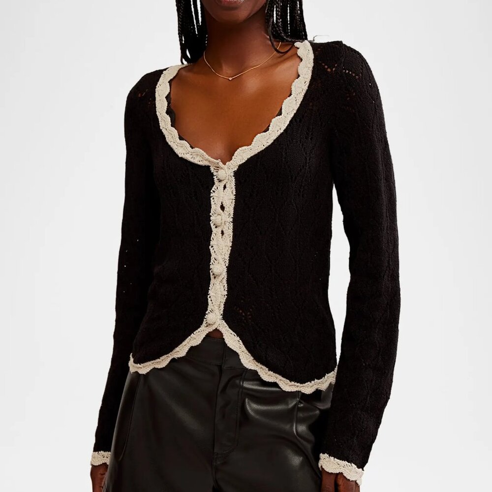 Free People Black and Cream Cardigan brand new